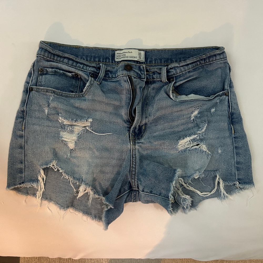 Abercrombie & Fitch Blue Jean Shorts Mid Rise Boyfriend Short